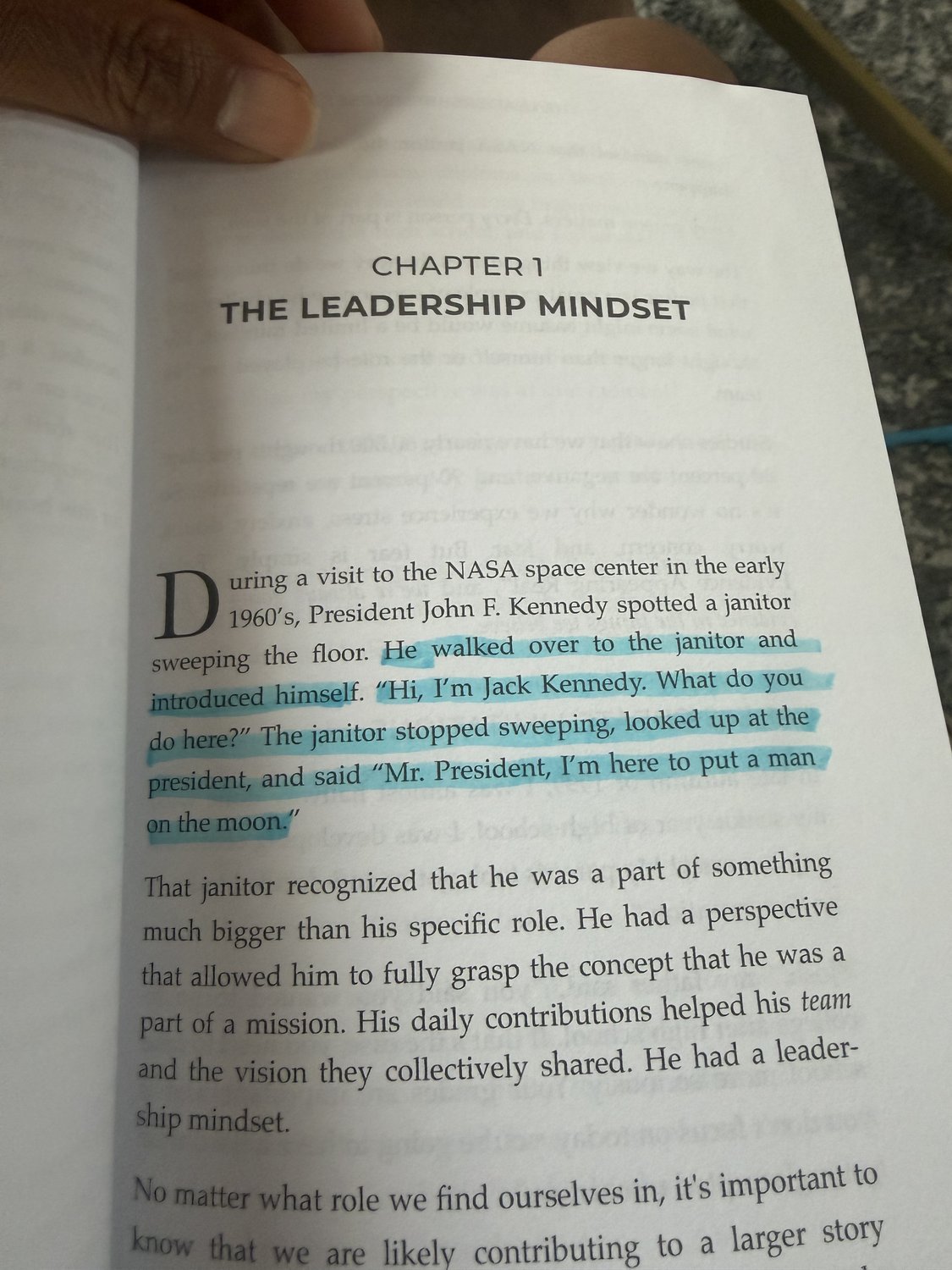 The page telling the story of JFK and the janitor at NASA.