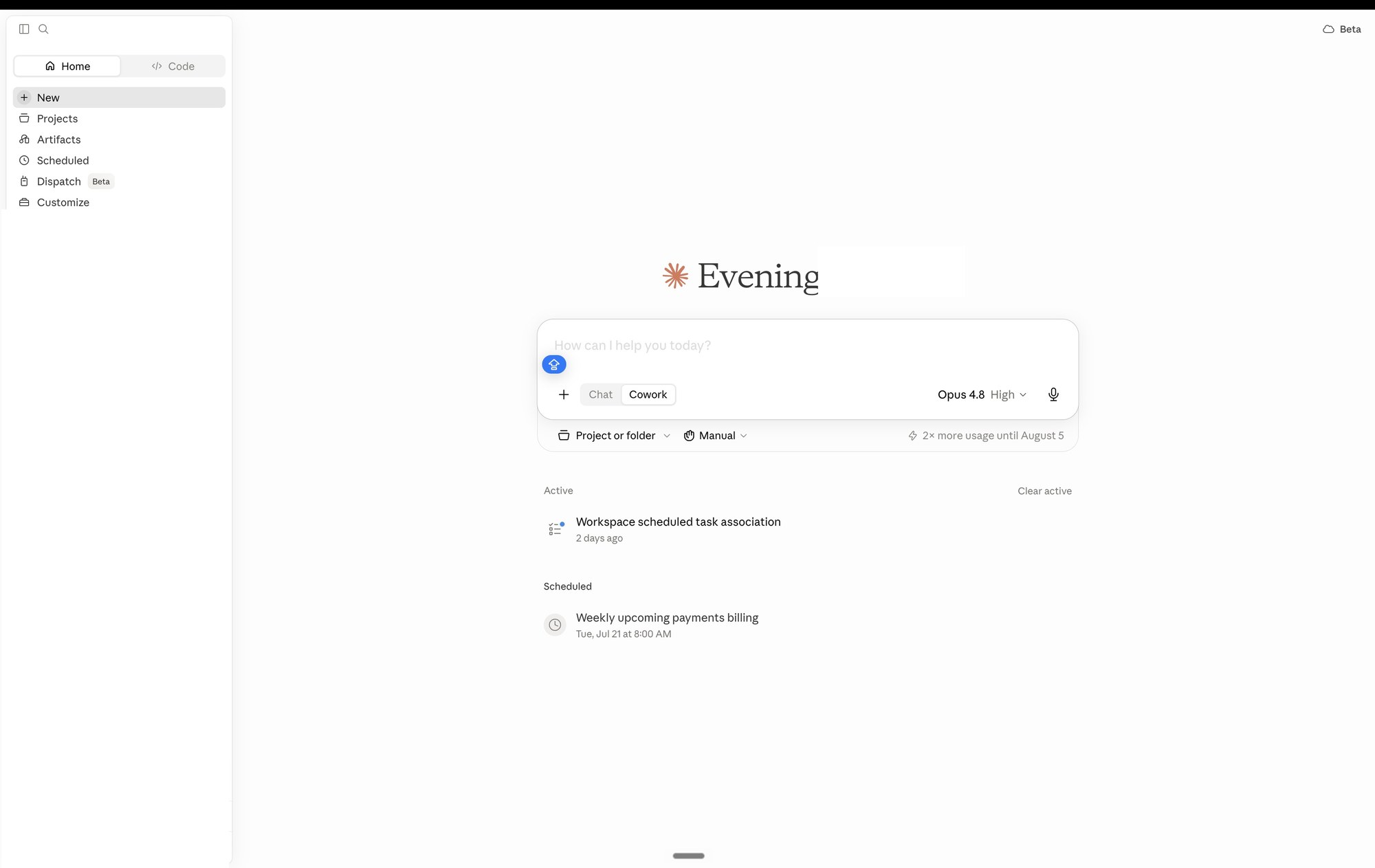 Selecting Cowork mode in the Claude desktop app