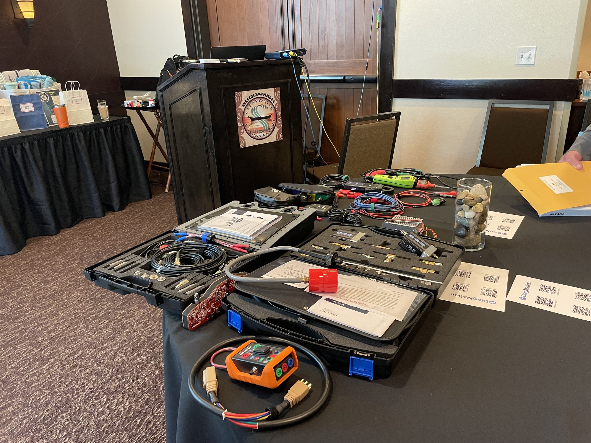 Diagnostic tools and scopes laid out for the class at the Suquamish Clearwater Casino Resort