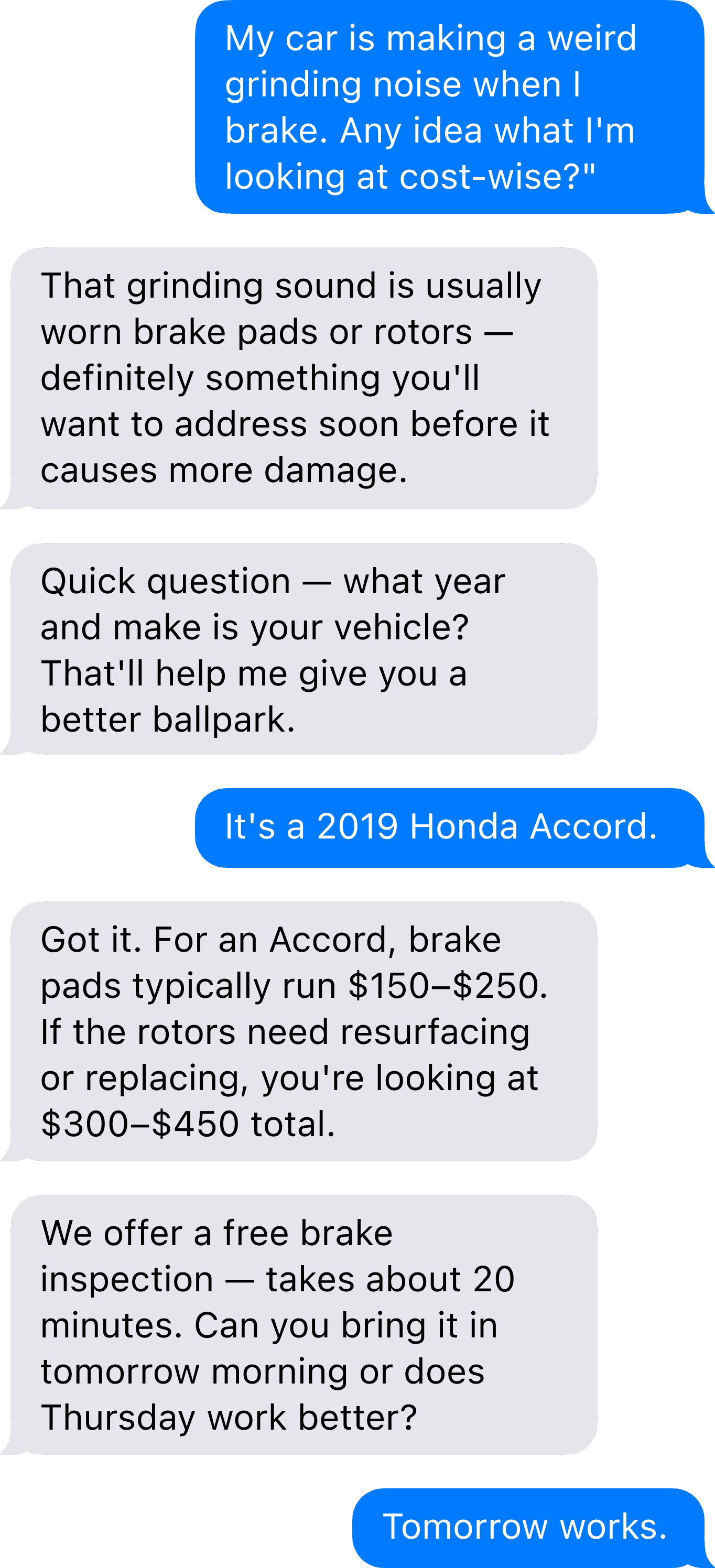 A real text-message conversation with a customer